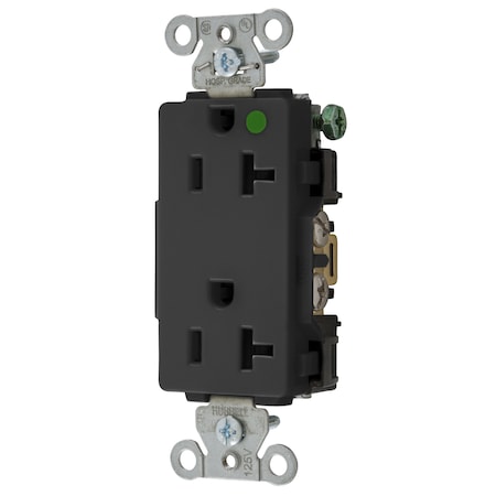 Hubbell Wiring Device-Kellems Duplex Straight Blade Receptacle, 5-20R, 20 A, 125V AC, 2 Pole, 3 Wire, Flush Mount, Grounded 2182BK
